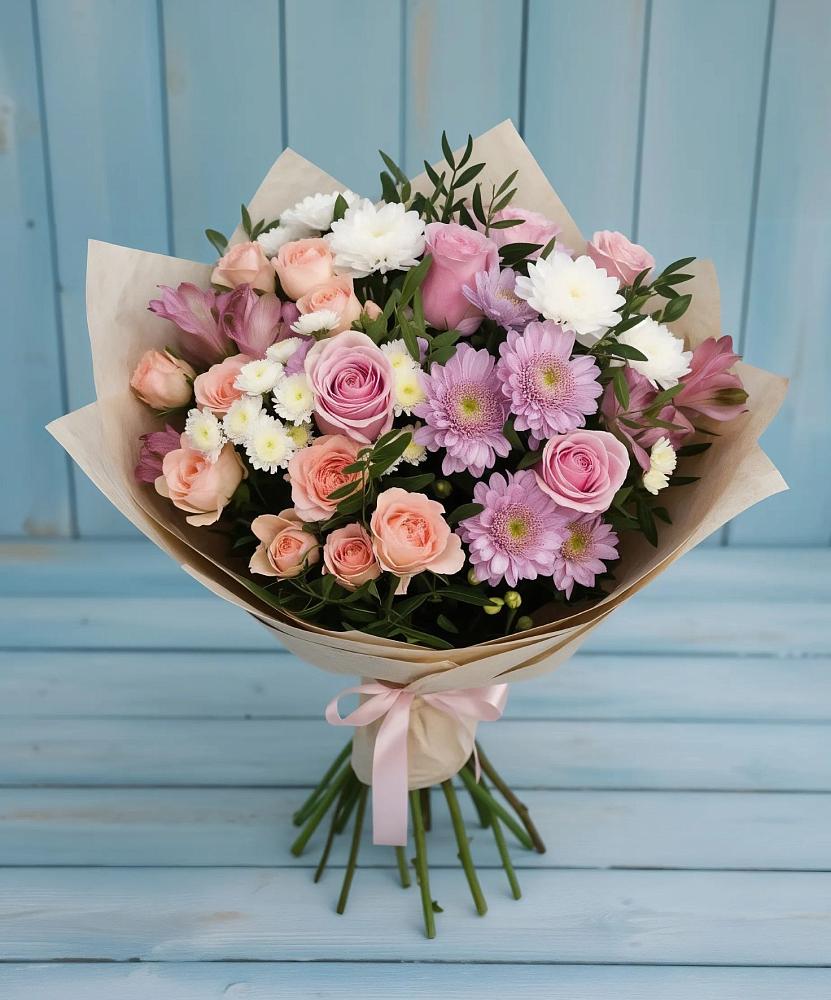Букет цветов из: Хризантемы, Розы и Альстромерии в Нагутском