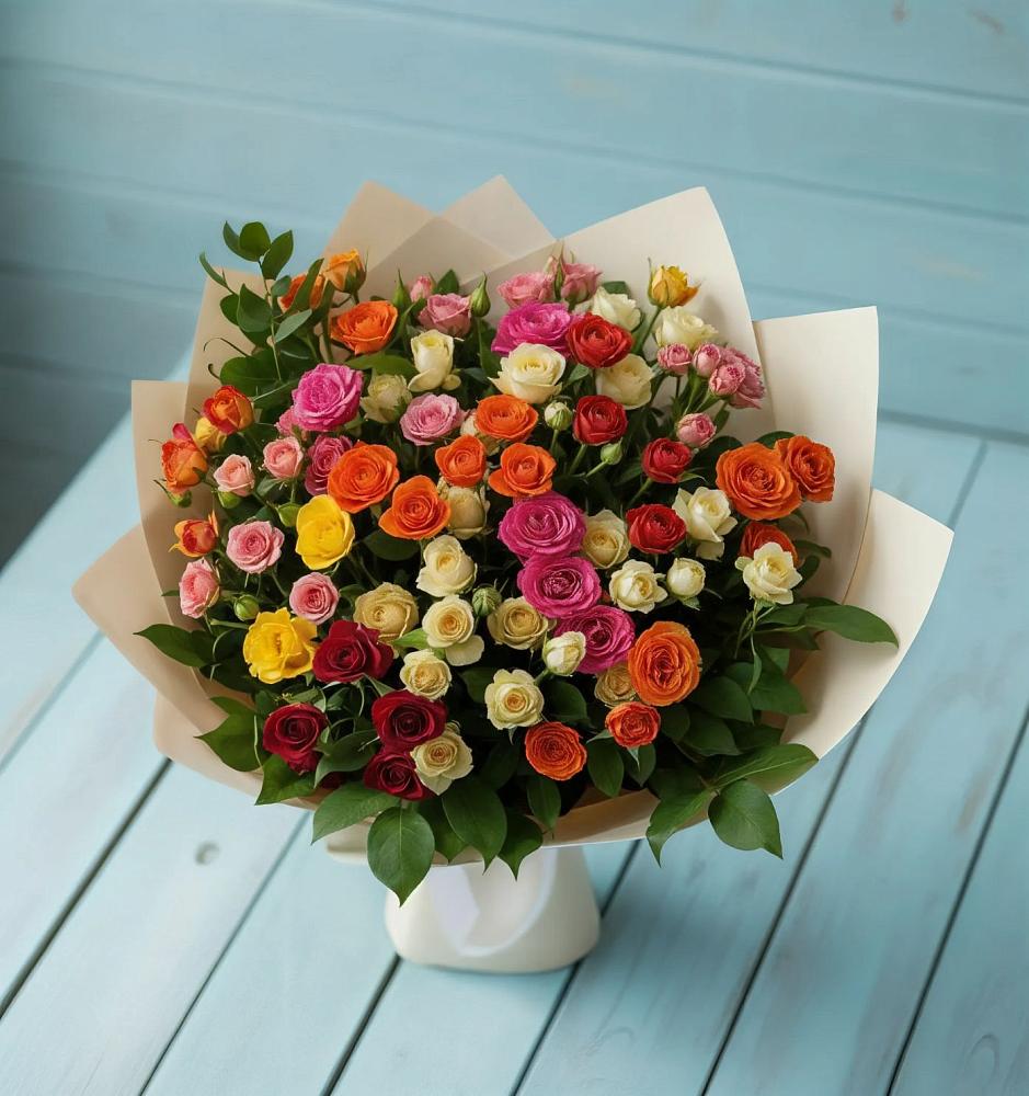 Букет Микс из разноцветных кустовых роз в Нагутском
