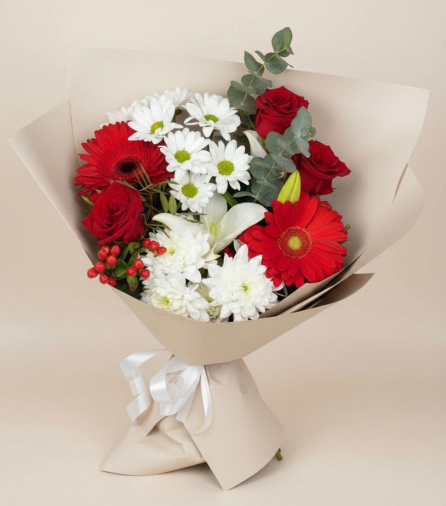 Букет цветов из: Розы, Хризантемы, Герберы и Лилии в Нагутском